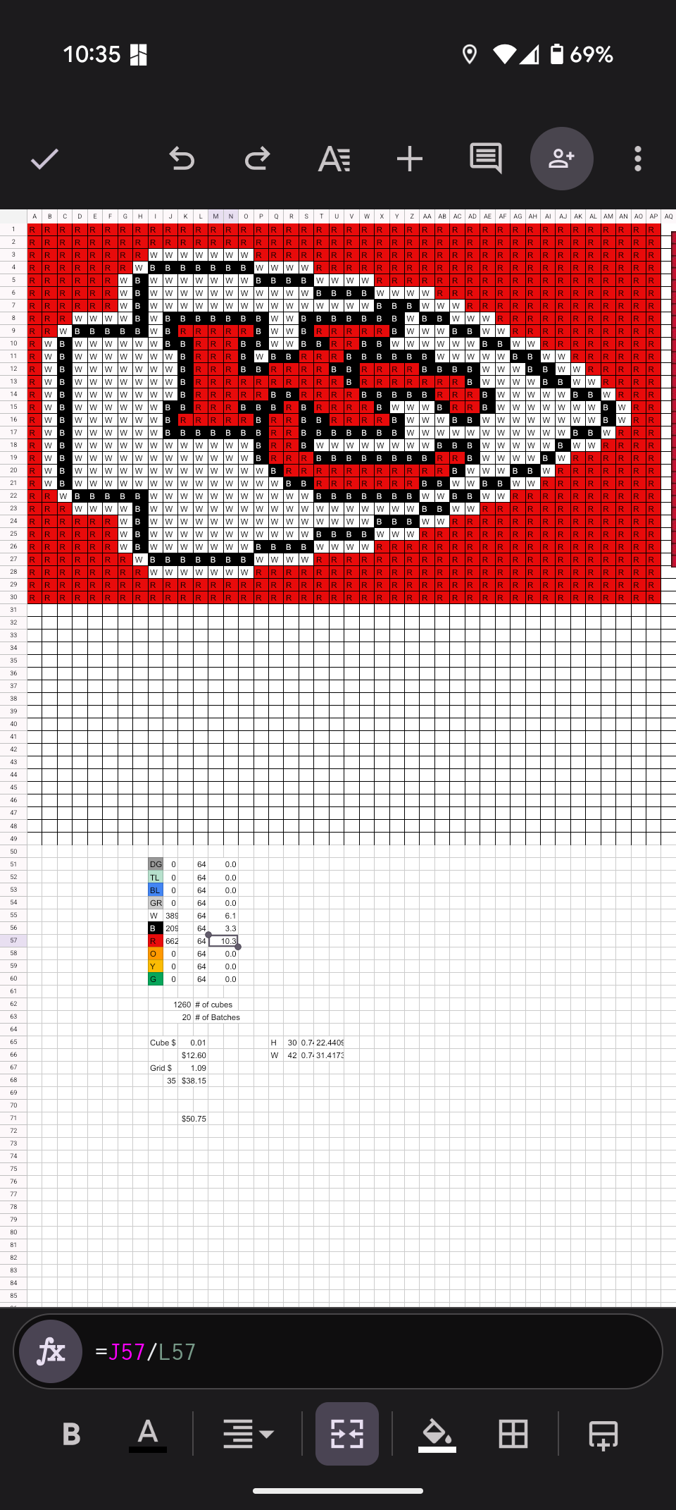 A color-coded pixel map used to plan a Klixel design